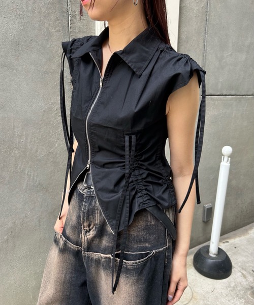 WHO'S WHO gallery(フーズフーギャラリー)の「【Six M/シックスエム】ギャザーリボンノースリシャツ(シャツ/ブラウス・レディース・サックスブルー/ブラック/オフホワイト/グレー/グレー系その他2・FREE)」の14枚目の写真