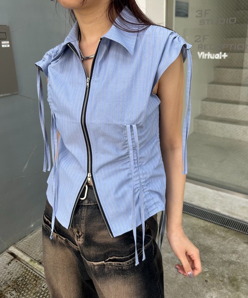 WHO'S WHO gallery(フーズフーギャラリー)の「【Six M/シックスエム】ギャザーリボンノースリシャツ(シャツ/ブラウス・レディース・サックスブルー/ブラック/オフホワイト/グレー/グレー系その他2・FREE)」の20枚目の写真