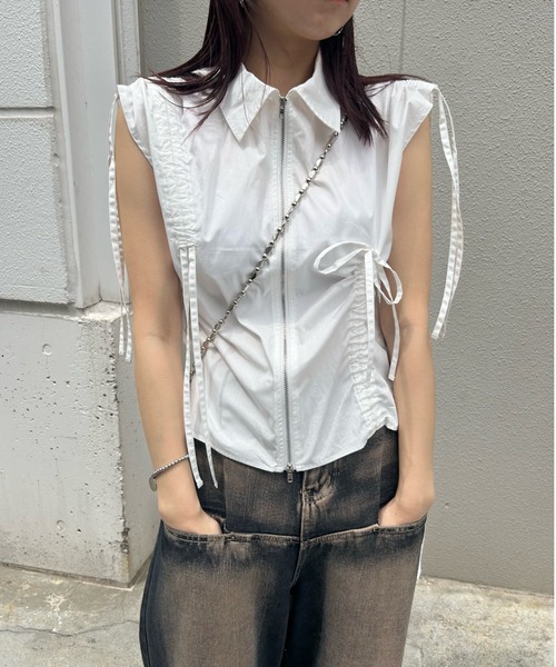 WHO'S WHO gallery(フーズフーギャラリー)の「【Six M/シックスエム】ギャザーリボンノースリシャツ(シャツ/ブラウス・レディース・サックスブルー/ブラック/オフホワイト/グレー/グレー系その他2・FREE)」の11枚目の写真