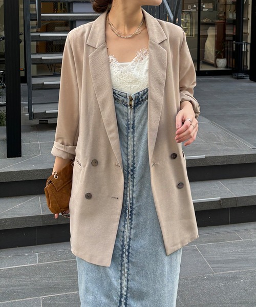 DouDou（ドゥドゥ）の「シアーダブルジャケット（テーラードジャケット・レディース・ブラック/グレー/グレイッシュベージュ/ベージュ/ベージュ系その他/ネイビー・FREE）」の5枚目の写真