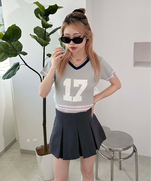 sedacle girl(セダクルガール)の「ナンバリングポロニット(Tシャツ/カットソー・レディース・ネイビー/ピンク/グレー・FREE)」の5枚目の写真