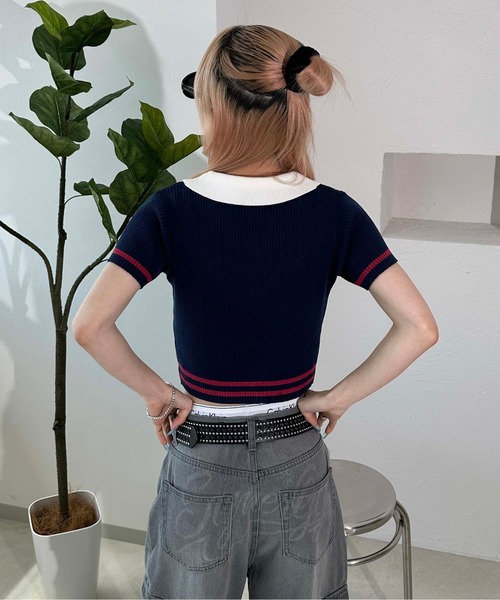 sedacle girl(セダクルガール)の「ナンバリングポロニット(Tシャツ/カットソー・レディース・ネイビー/ピンク/グレー・FREE)」の12枚目の写真