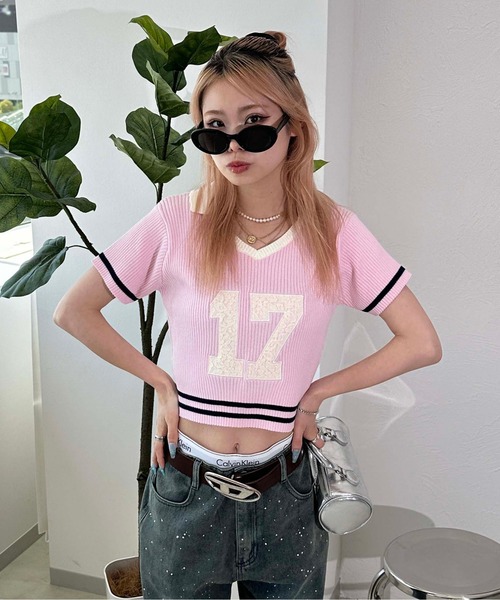 sedacle girl(セダクルガール)の「ナンバリングポロニット(Tシャツ/カットソー・レディース・ネイビー/ピンク/グレー・FREE)」の17枚目の写真