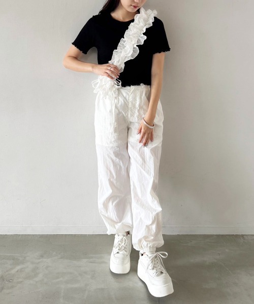 NICE CLAUP フリルセットアップ ブラック・ホワイト one after another NICE CLAUP（ワンアフターアナザーナイ