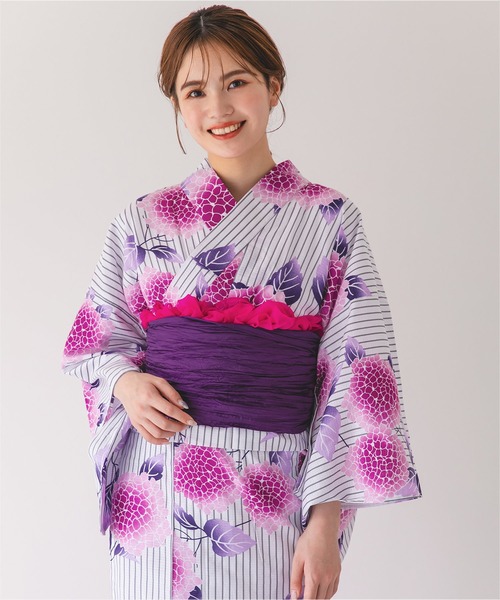 メゾピアノ　浴衣セット　150 りぼん柄 お花クリップつきリボン柄浴衣(M(150) オフ ホワイト): ジュニア