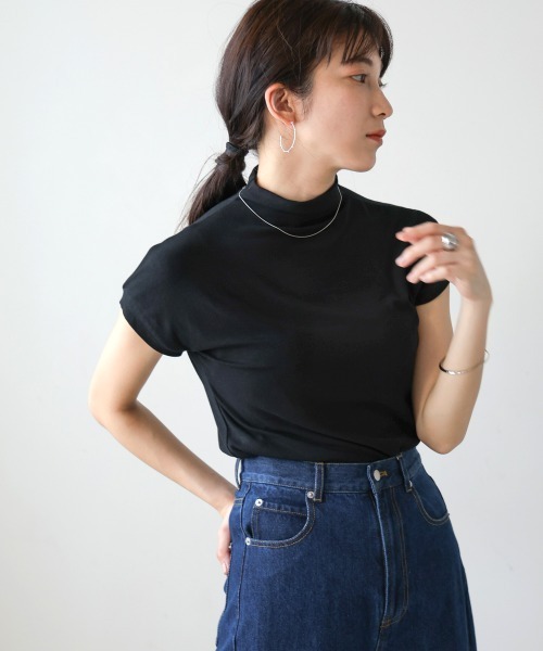 Bou Jeloud(ブージュルード)の「フレンチスリーブスムージーTシャツ(Tシャツ/カットソー・レディース・チャコールグレー/ブラック/アイボリー/サックスブルー/ピンク・FREE)」の17枚目の写真
