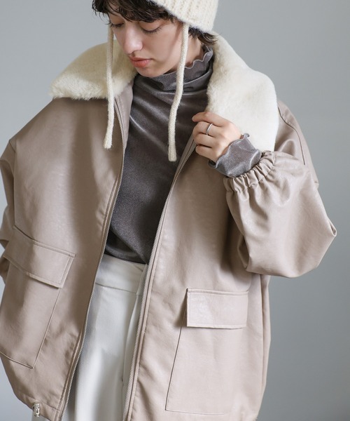 セール】ファー襟付フェイクレザーブルゾン（ブルゾン）｜select MOCA