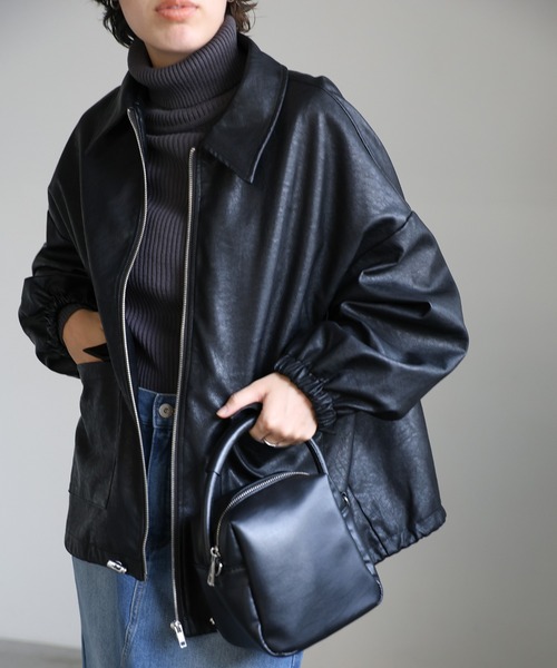 select MOCA(セレクトモカ)の「ファー襟付フェイクレザーブルゾン(ブルゾン・レディース・ブラック/グレイッシュベージュ・FREE)」の5枚目の写真