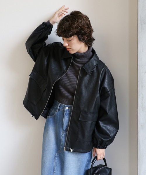 select MOCA(セレクトモカ)の「ファー襟付フェイクレザーブルゾン(ブルゾン・レディース・ブラック/グレイッシュベージュ・FREE)」の10枚目の写真