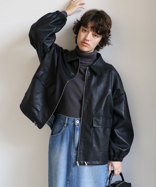 select MOCA(セレクトモカ)の「ファー襟付フェイクレザーブルゾン(ブルゾン・レディース・ブラック/グレイッシュベージュ・FREE)」の7枚目の写真