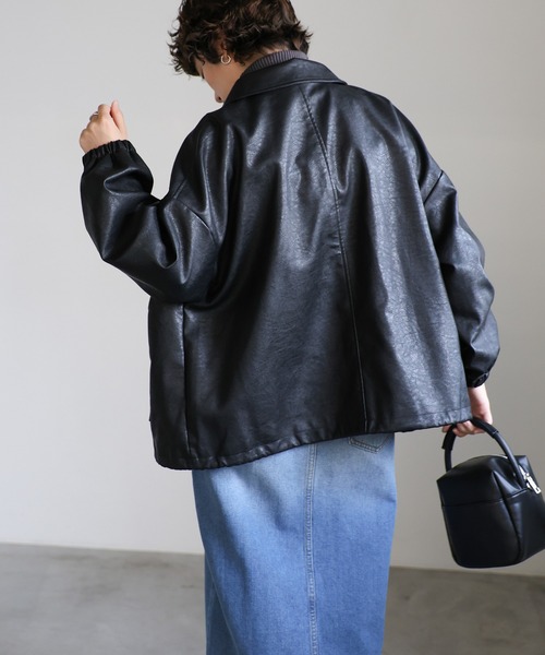 select MOCA(セレクトモカ)の「ファー襟付フェイクレザーブルゾン(ブルゾン・レディース・ブラック/グレイッシュベージュ・FREE)」の11枚目の写真