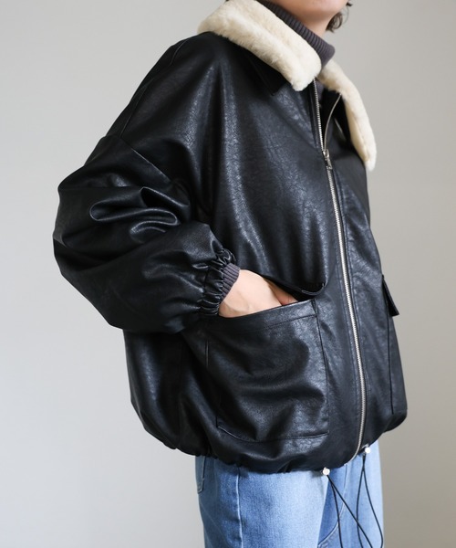 ファー襟付フェイクレザーブルゾン（ブルゾン）｜select MOCA