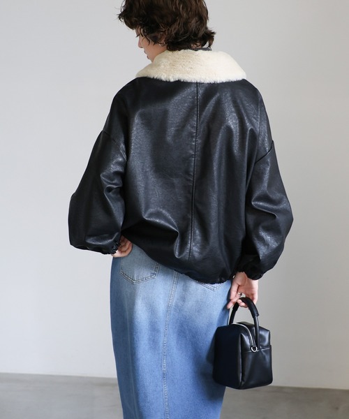 select MOCA(セレクトモカ)の「ファー襟付フェイクレザーブルゾン(ブルゾン・レディース・ブラック/グレイッシュベージュ・FREE)」の18枚目の写真