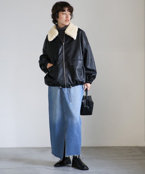 select MOCA(セレクトモカ)の「ファー襟付フェイクレザーブルゾン(ブルゾン・レディース・ブラック/グレイッシュベージュ・FREE)」の14枚目の写真