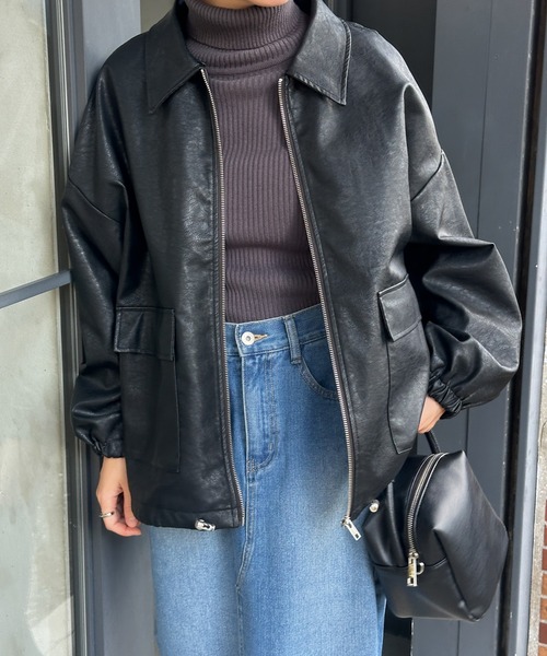 select MOCA(セレクトモカ)の「ファー襟付フェイクレザーブルゾン(ブルゾン・レディース・ブラック/グレイッシュベージュ・FREE)」の21枚目の写真