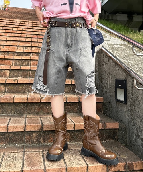 sedacle(セダクル)の「アソートダブルニーハーフパンツ(デニムパンツ・メンズ・ブラック/グレー/ブルー/インディゴブルー・MEDIUM/LARGE/SMALL)」の2枚目の写真