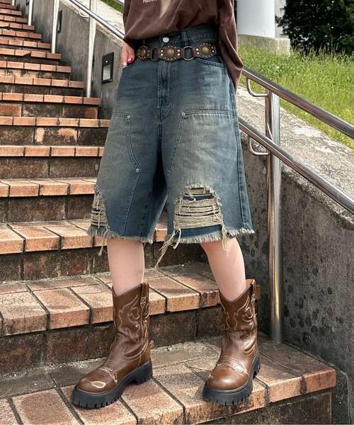 sedacle(セダクル)の「アソートダブルニーハーフパンツ(デニムパンツ・メンズ・ブラック/グレー/ブルー/インディゴブルー・MEDIUM/LARGE/SMALL)」の3枚目の写真