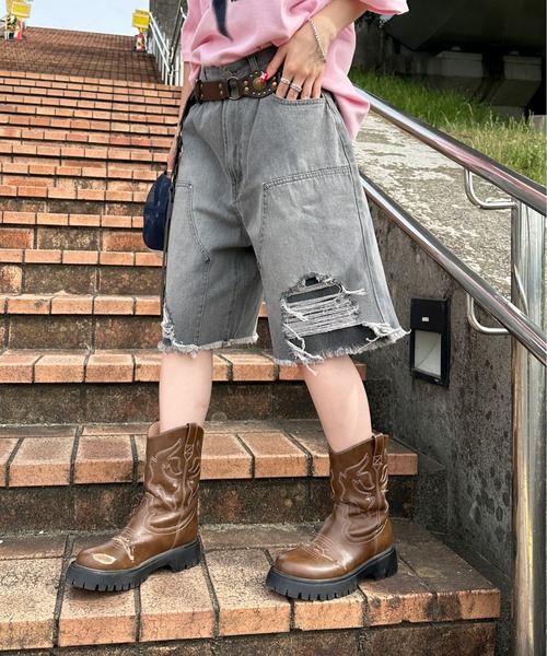 sedacle（セダクル）の「アソートダブルニーハーフパンツ（デニム