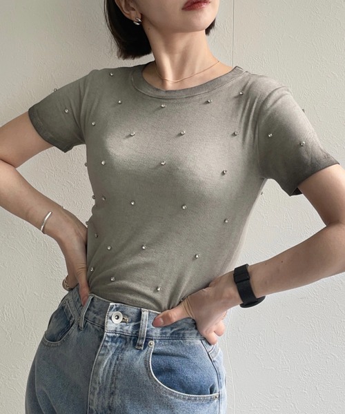ap retro（アプレトロ）の「ラインストーンちびＴシャツ（Tシャツ/カットソー・レディース・ピンク/グレー/ブラック・FREE）」の3枚目の写真
