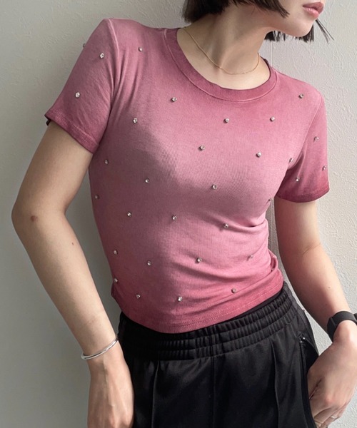 ap retro（アプレトロ）の「ラインストーンちびＴシャツ（Tシャツ/カットソー・レディース・ピンク/グレー/ブラック・FREE）」の2枚目の写真