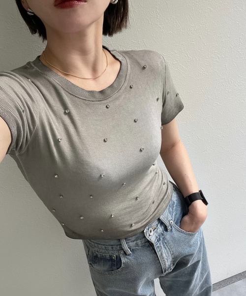 ap retro（アプレトロ）の「ラインストーンちびＴシャツ（Tシャツ/カットソー・レディース・ピンク/グレー/ブラック・FREE）」の4枚目の写真