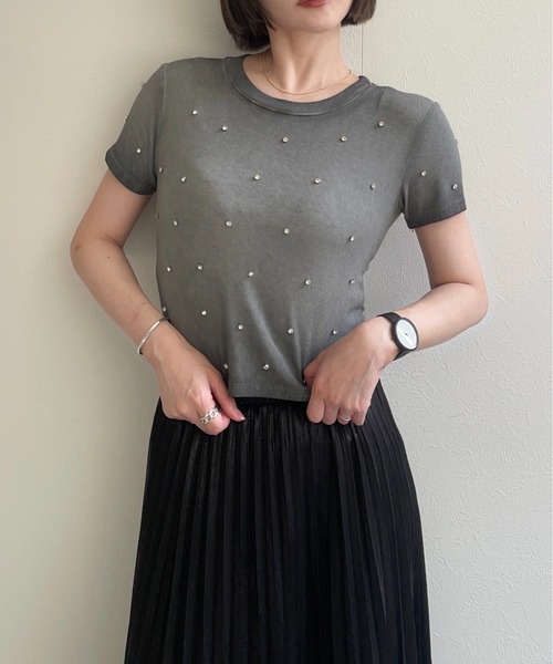 ap retro（アプレトロ）の「ラインストーンちびＴシャツ（Tシャツ/カットソー・レディース・ピンク/グレー/ブラック・FREE）」の7枚目の写真