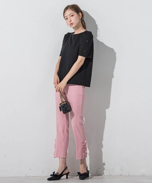QUEENS COURT(クイーンズコート)の「袖リボンモチーフトップス≪洗濯機で洗える≫(Tシャツ/カットソー・レディース・ホワイト/ブラック・M)」の6枚目の写真