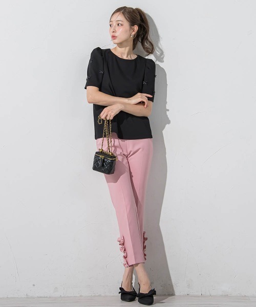 QUEENS COURT(クイーンズコート)の「袖リボンモチーフトップス≪洗濯機で洗える≫(Tシャツ/カットソー・レディース・ホワイト/ブラック・M)」の7枚目の写真