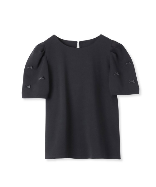 QUEENS COURT(クイーンズコート)の「袖リボンモチーフトップス≪洗濯機で洗える≫(Tシャツ/カットソー・レディース・ホワイト/ブラック・M)」の3枚目の写真