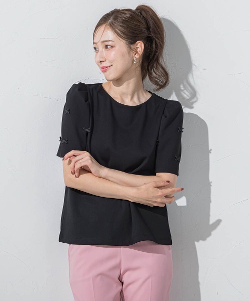 QUEENS COURT(クイーンズコート)の「袖リボンモチーフトップス≪洗濯機で洗える≫(Tシャツ/カットソー・レディース・ホワイト/ブラック・M)」の14枚目の写真