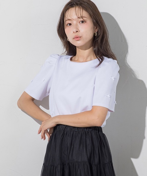 QUEENS COURT(クイーンズコート)の「袖リボンモチーフトップス≪洗濯機で洗える≫(Tシャツ/カットソー・レディース・ホワイト/ブラック・M)」の16枚目の写真
