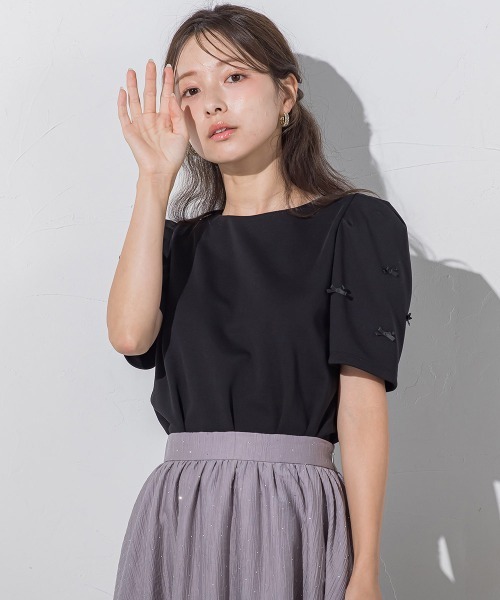 QUEENS COURT(クイーンズコート)の「袖リボンモチーフトップス≪洗濯機で洗える≫(Tシャツ/カットソー・レディース・ホワイト/ブラック・M)」の19枚目の写真
