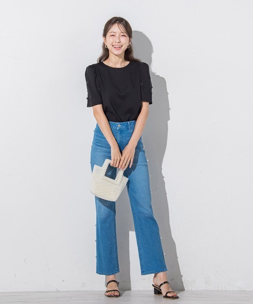QUEENS COURT(クイーンズコート)の「袖リボンモチーフトップス≪洗濯機で洗える≫(Tシャツ/カットソー・レディース・ホワイト/ブラック・M)」の22枚目の写真