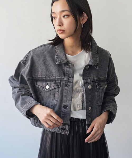 【美品】アリスアンドオリビア　オフショルダーショート丈デニムジャケット 美品】アリスアンドオリビア オフショルダーショート丈デニム