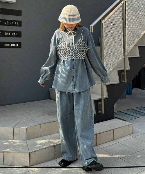 CIAOPANIC（チャオパニック）の「ボーダーニットバケットハット（ニットキャップ/ビーニー・レディース・オフホワイト/ブラック/グレー/ブラウン・ONE SIZE）」の20枚目の写真