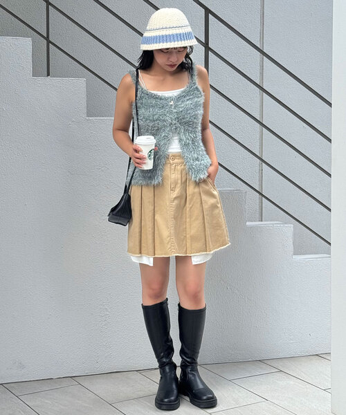 CIAOPANIC（チャオパニック）の「ボーダーニットバケットハット（ニットキャップ/ビーニー・レディース・オフホワイト/ブラック/グレー/ブラウン・ONE SIZE）」の19枚目の写真