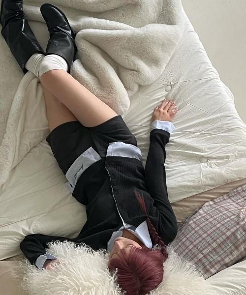 FANCY CLUB（ファンシークラブ）の「A'GEM/9 × .kom 『 FANCY CLUB/ファンシークラブ』 CHECK SHIRT LAYERED CARDIGAN/チェックシャツレイヤードカーディガン（カーディガン/ボレロ・レディース・ブラック/チャコールグレー/A・FREE）」の21枚目の写真