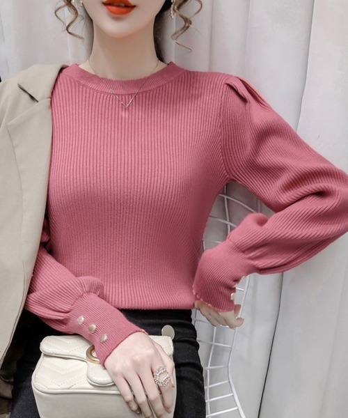 Miniministore(ミニミニストア)の「リブニットトップス 袖口ボタン 着やせ(ニット/セーター・レディース・ブラック/ホワイト・FREE)」の12枚目の写真