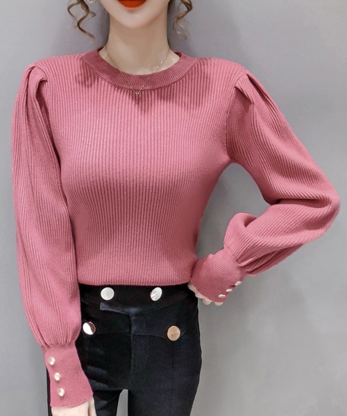 Miniministore(ミニミニストア)の「リブニットトップス 袖口ボタン 着やせ(ニット/セーター・レディース・ブラック/ホワイト・FREE)」の13枚目の写真