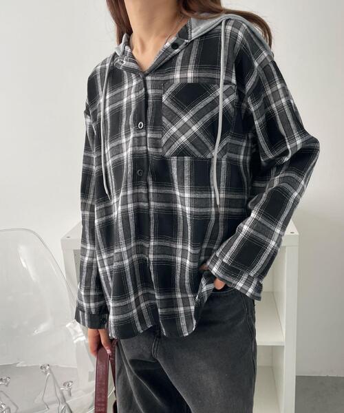 WEGO（ウィゴー）の「WEGO/フード付きチェックネルシャツ（シャツ