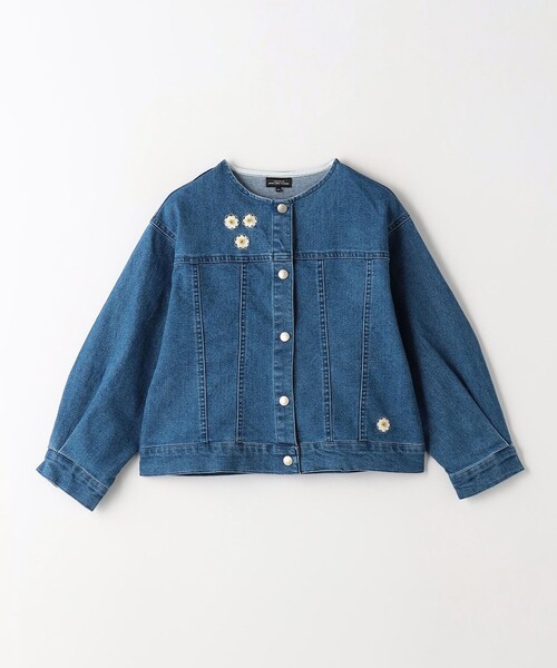 green label relaxing（グリーンレーベルリラクシング）の「TJ ノーカラー デニム ジャケット EMB  / キッズ  100cm-130cm - ストレッチ -（デニムジャケット・キッズ・ブラック/コバルトブルー・120cm/130cm/100cm/110cm）」の4枚目の写真