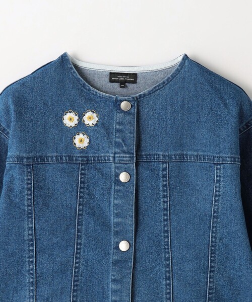 green label relaxing（グリーンレーベルリラクシング）の「TJ ノーカラー デニム ジャケット EMB  / キッズ  100cm-130cm - ストレッチ -（デニムジャケット・キッズ・ブラック/コバルトブルー・120cm/130cm/100cm/110cm）」の6枚目の写真