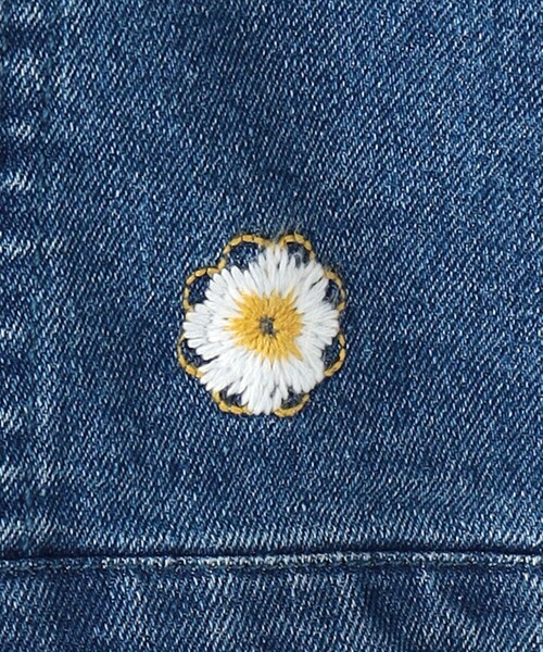 green label relaxing（グリーンレーベルリラクシング）の「TJ ノーカラー デニム ジャケット EMB  / キッズ  100cm-130cm - ストレッチ -（デニムジャケット・キッズ・ブラック/コバルトブルー・120cm/130cm/100cm/110cm）」の9枚目の写真