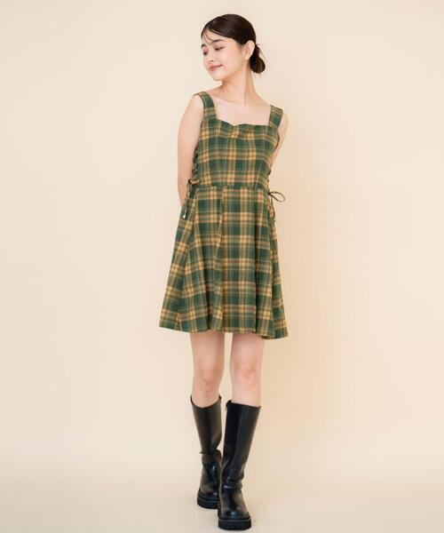 セール】【セットアップ可能】チェックドロストミニワンピース