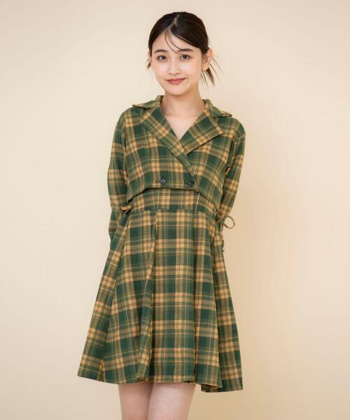 セール】【セットアップ可能】チェックドロストミニワンピース