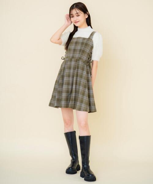 りぃ❣️ アンサンブルチェックミニワンピース ブラウン りぃ様 専用❣️ アンサンブルチェックミニワンピース ブラウン