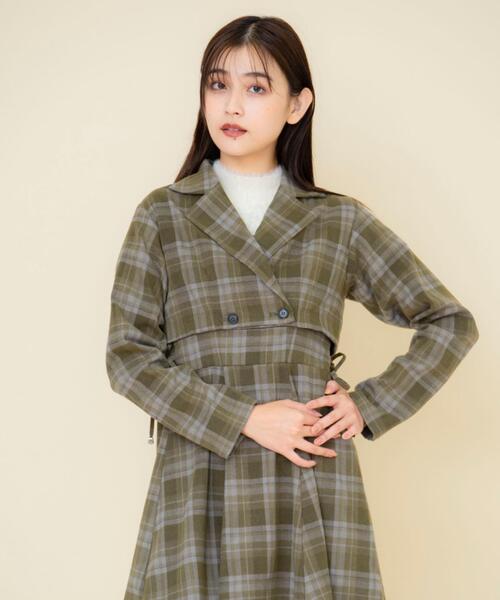 セール】【セットアップ可能】チェックドロストミニワンピース