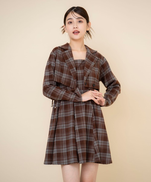 REDYAZEL（レディアゼル）の「【セットアップ可能】チェックドロストミニワンピース（ワンピース・レディース・グレー/グリーン/ブラウン・SMALL/MEDIUM）」の17枚目の写真