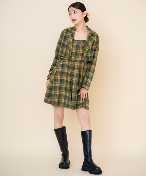 REDYAZEL（レディアゼル）の「【セットアップ可能】チェックドロストミニワンピース（ワンピース・レディース・グレー/グリーン/ブラウン・SMALL/MEDIUM）」の20枚目の写真