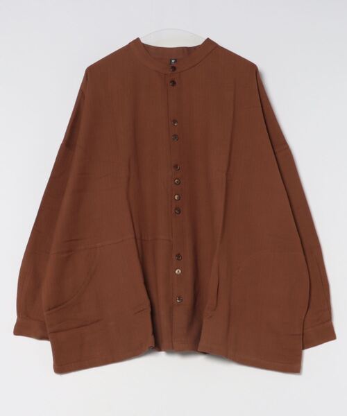 【チャイハネ】コットンヘリンボーン バンドカラーMEN'Sシャツ（シャツ/ブラウス）｜チャイハネ（チャイハネ）